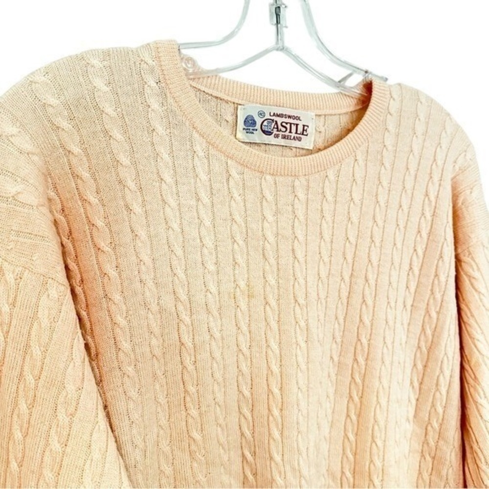 Castle of Ireland 100% Lambswool Knit‎ Sweater Women's Large Peach Cottagecore